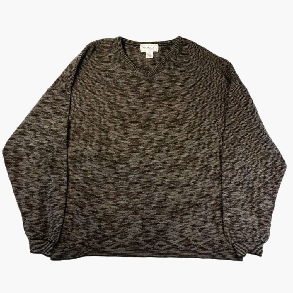 VTG 90s Murano Melange Knit V-Neck Pullover Sweater Men's Size 2XLCharcoal/Brown